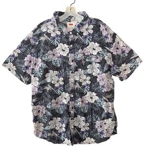 Levis Short Sleeve Button Down Mens XXL Shirt Floral Tropical Hibiscus Grey
